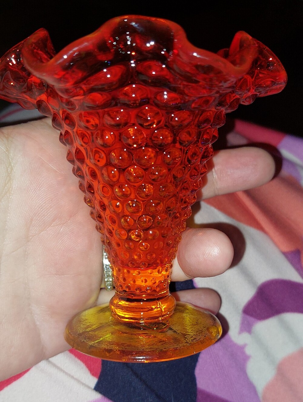Fenton Red Hobnail Glass Vase Callout Is 2 Small Chips On Bottom